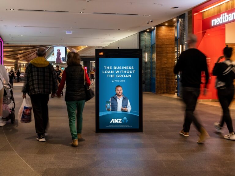 Small format digital portrait retail panel featuring ANZ creative